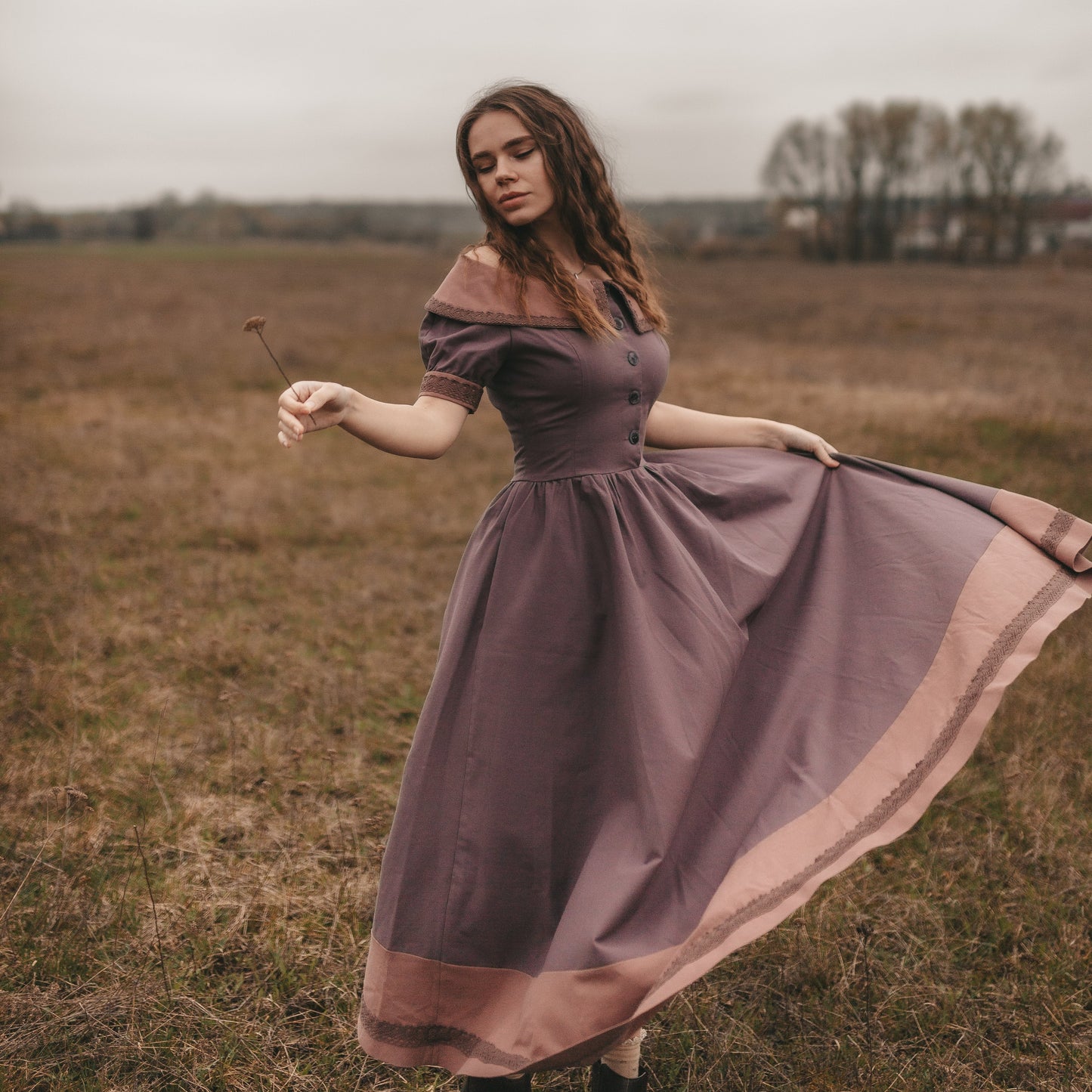 Wuthering Heights off shoulder cottagecore linen dress. Handmade off shoulder full circle linen retro style dress with linen lace