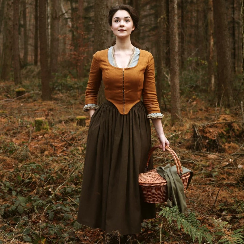 Claire Fraser Outlander linen corset mustard bodice with hooks