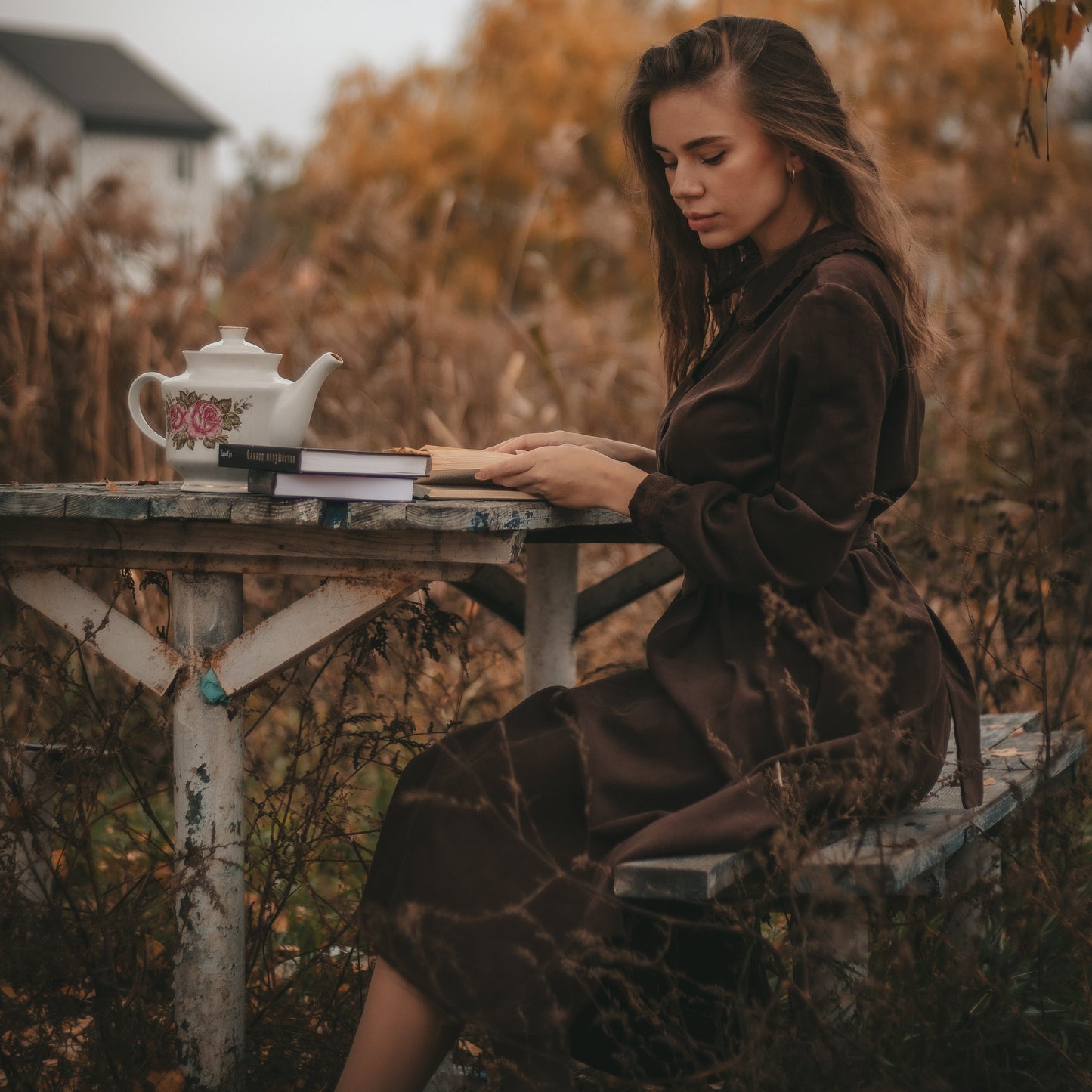 Brown forestcore corduroy retro style princess dress with edwardian belt