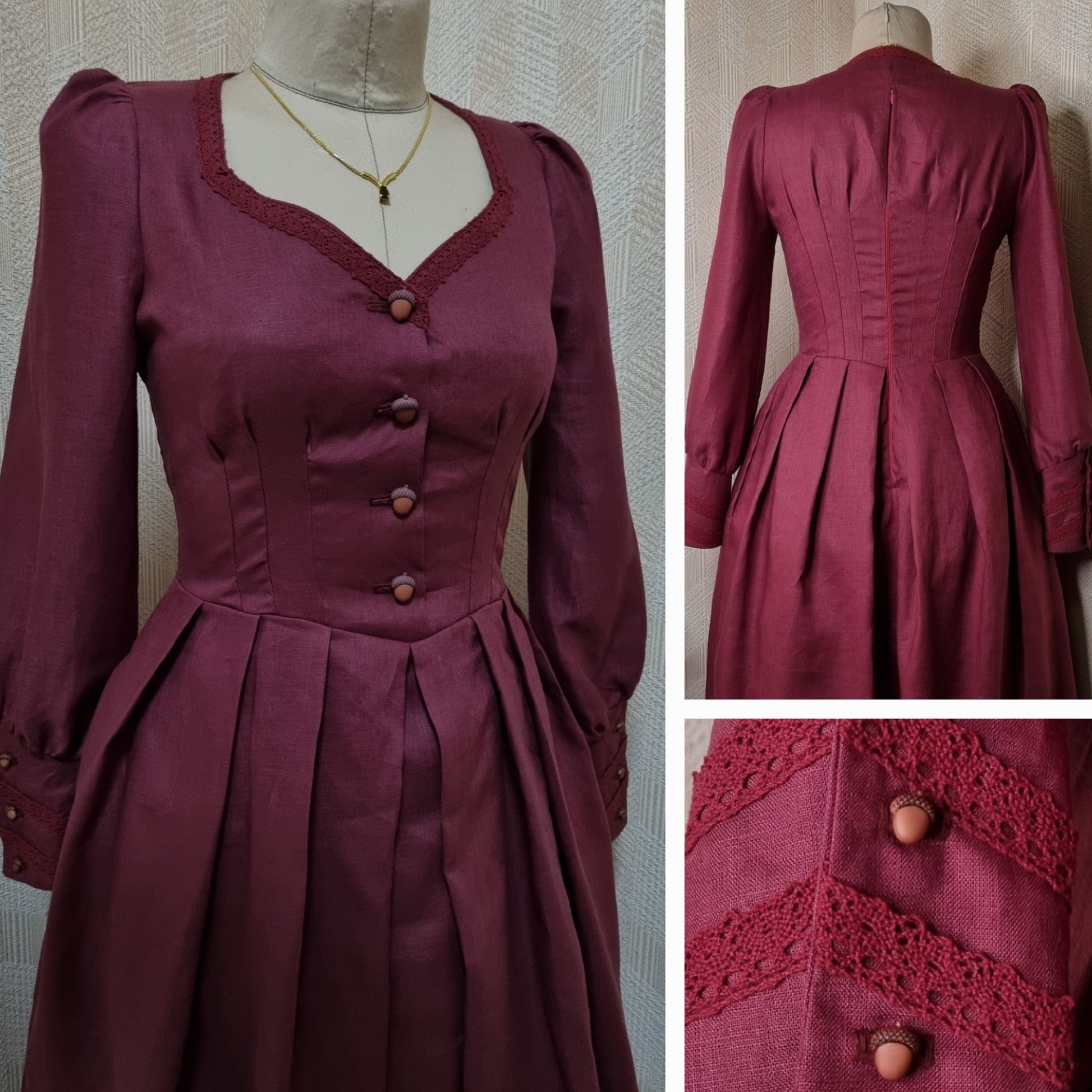 Acorn burgundy Rosie Cotton Shire corset princesscore linen dress