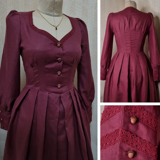 Acorn burgundy Rosie Cotton Shire corset princesscore linen dress