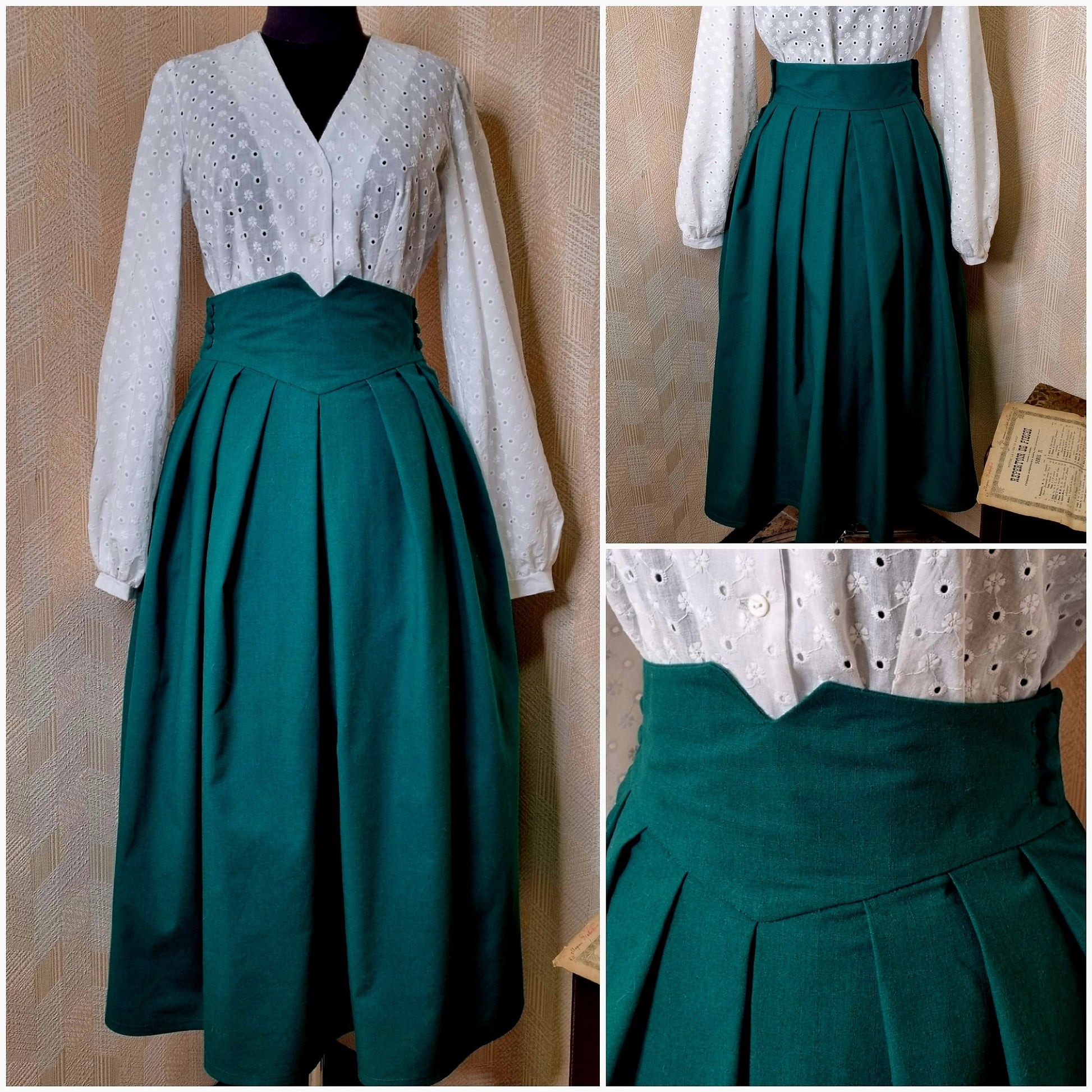 Dark academia green corset linen skirt. Handmade goblincore cottagecore forest elven witch clothes. Natural sustainability linen clothes.