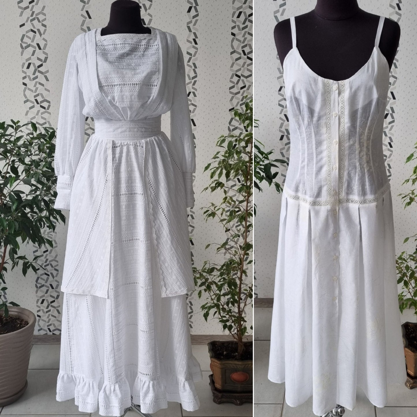 Edwardian victorian white wedding tea day dress with camisole. Handmade edwardian gibson girl victorian suffragette 1900s set.