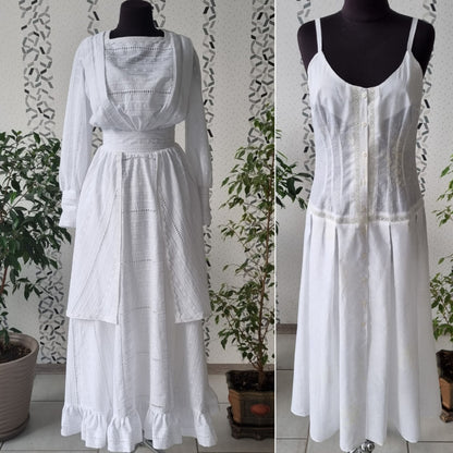 Edwardian victorian white wedding tea day dress with camisole. Handmade edwardian gibson girl victorian suffragette 1900s set.