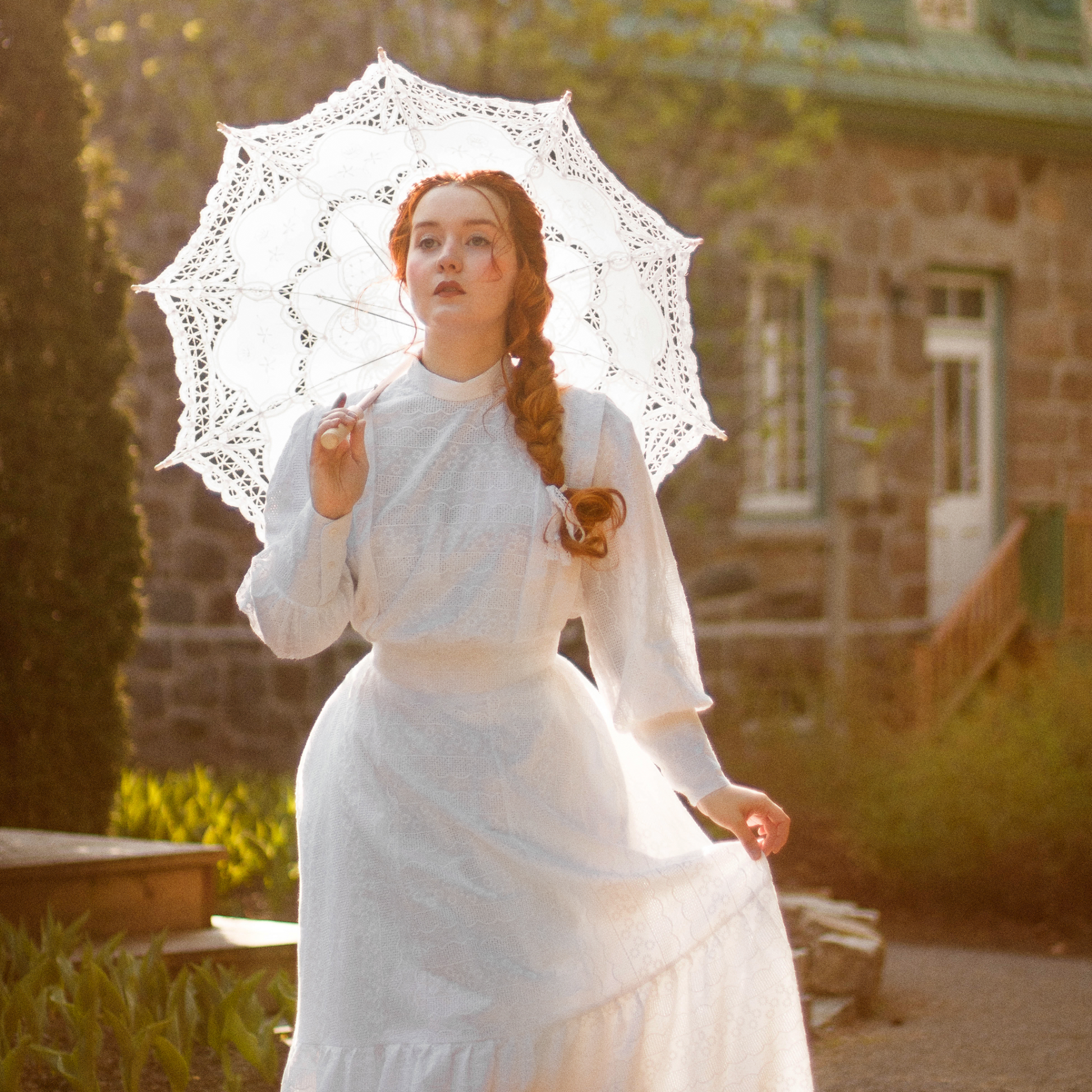 Edwardian victorian walking tea day simple wedding eyelet cotton dress. Handmade natural sustainability dress with embroidery