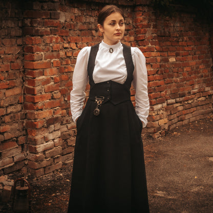 Alienist Sara Howard edwardian victorian walking skirt, vest and white blouse