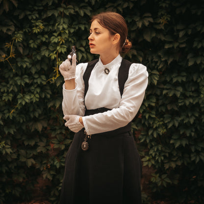 Alienist Sara Howard edwardian victorian walking skirt, vest and white blouse