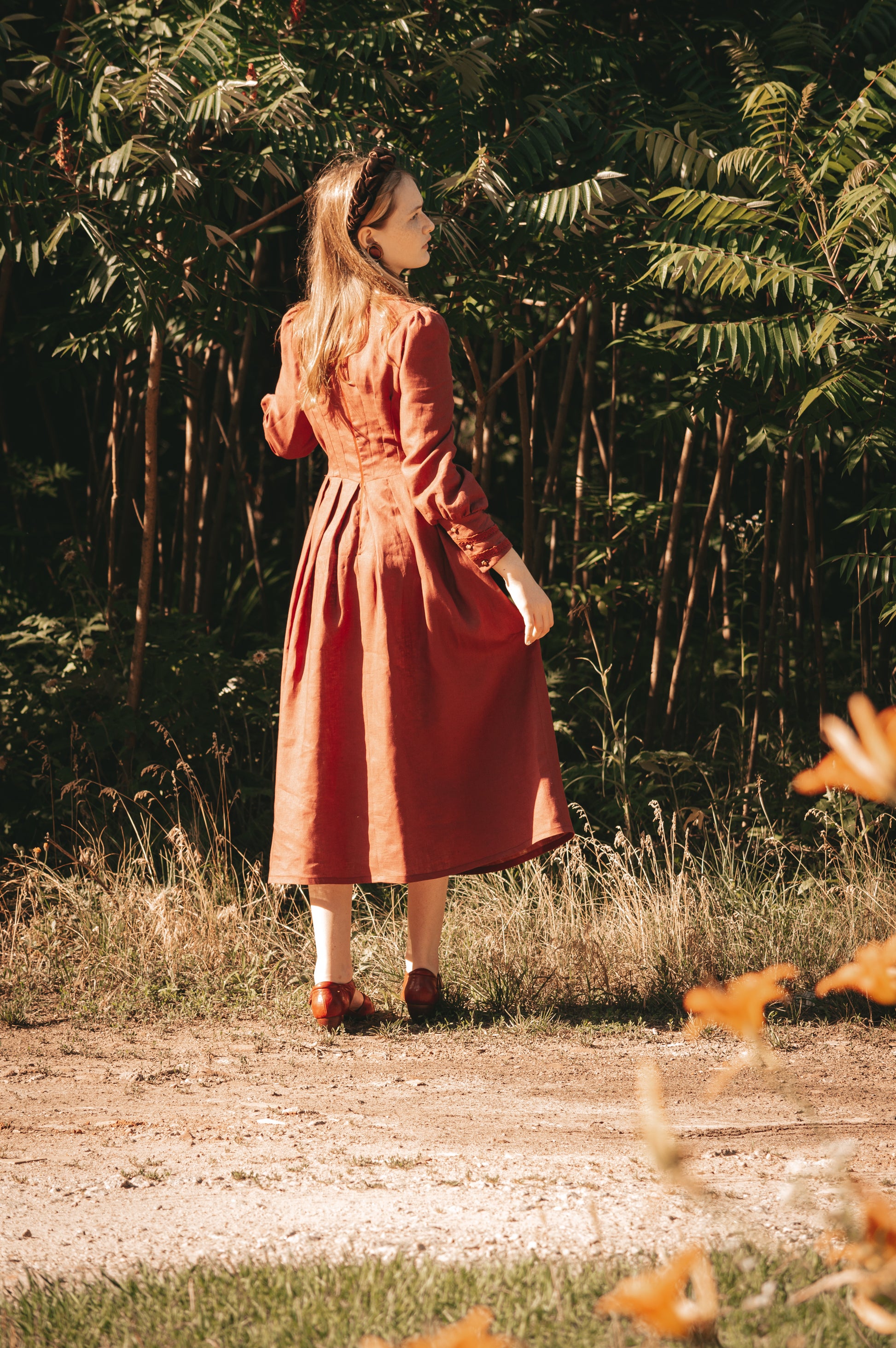 red and brown dress Acorn terracotta dress 20 size Maxi lenght / Fast sewing option 1-3 days and Fast delivery 3-9 days