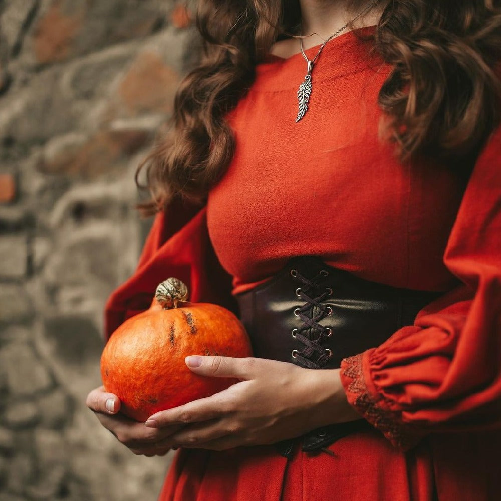 Terracotta rust linen Little women dress with puff sleeves. Handmade red Retro style linen dress with pleated skirt.