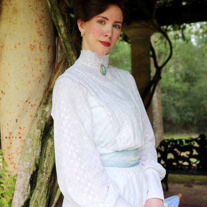 Edwardian victorian walking tea day simple wedding eyelet cotton dress. Handmade natural sustainability dress with embroidery