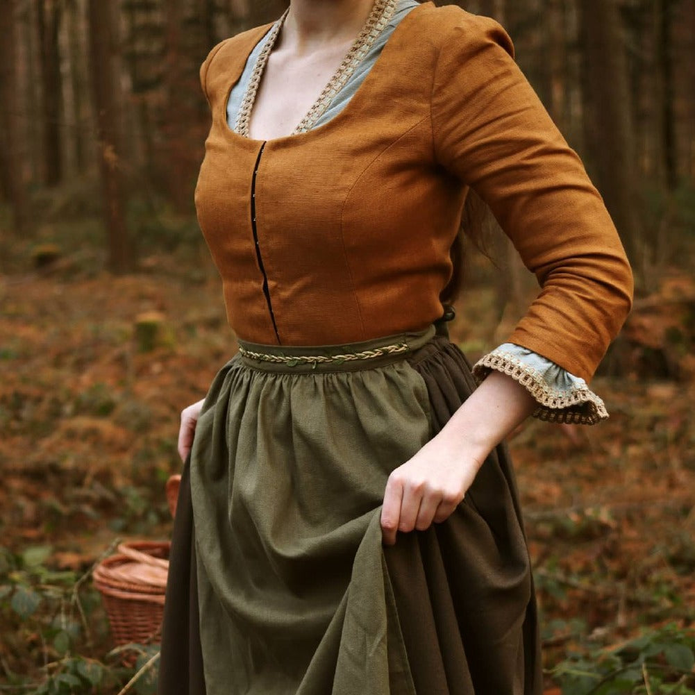 Claire Fraser Outlander linen corset mustard bodice with hooks