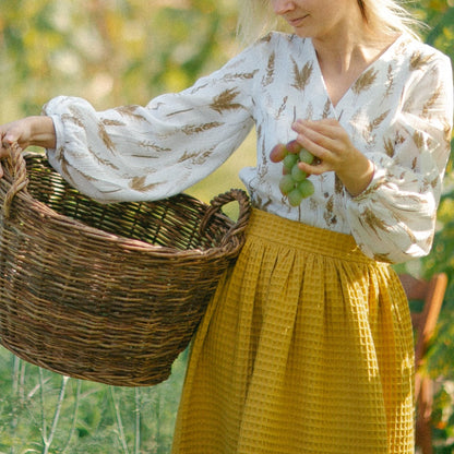 Demeter cotton mustard waffle retro style skirt. Handmade Greek Goddess Demeter natural sustainability cotton and muslin clothes