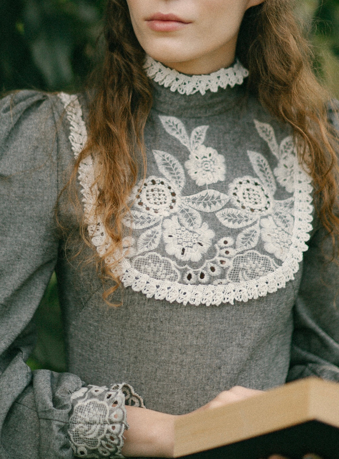 Edwardian grey booktok librarian linen dress with lace. Handmade gibson girl victorian suffragette day dress.