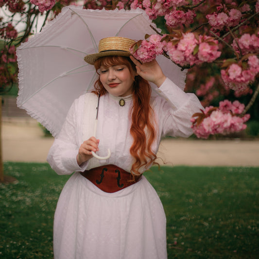 Edwardian Gibson girl tea day dress. Handmade victorian suffragette wedding walking eyelet cotton dress.