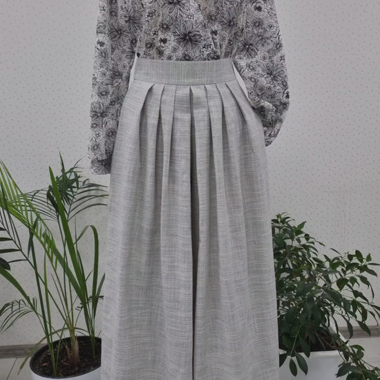 Edwardian victorian secret pants grey undyed linen skirt-trousers. Handmade edwardian gibson girl victorian suffragette 1900s natural sustainability linen clothes