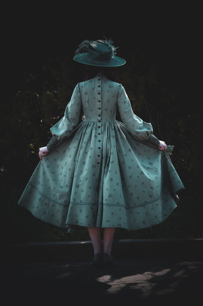 Dark fir green edwardian inspired  flannel dress with lace