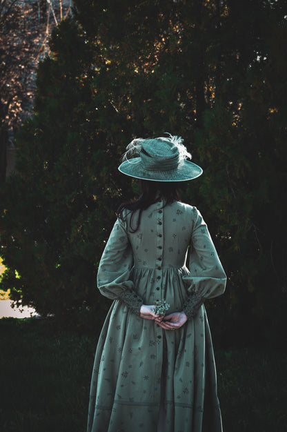 Dark fir green edwardian inspired  flannel dress with lace