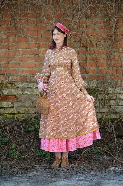 Tea rose dress, lace skirt and hat