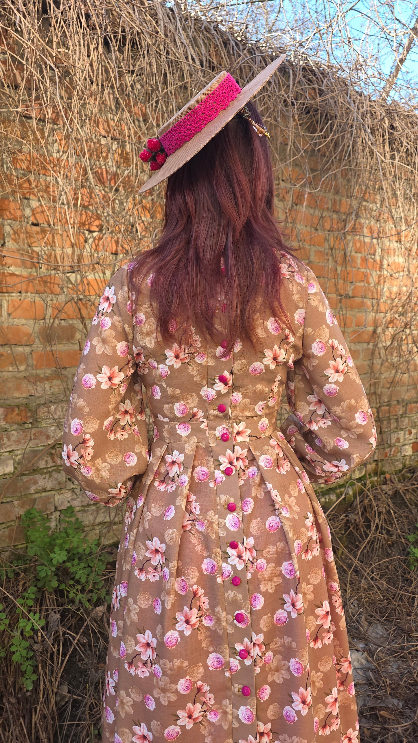 Tea rose dress, lace skirt and hat
