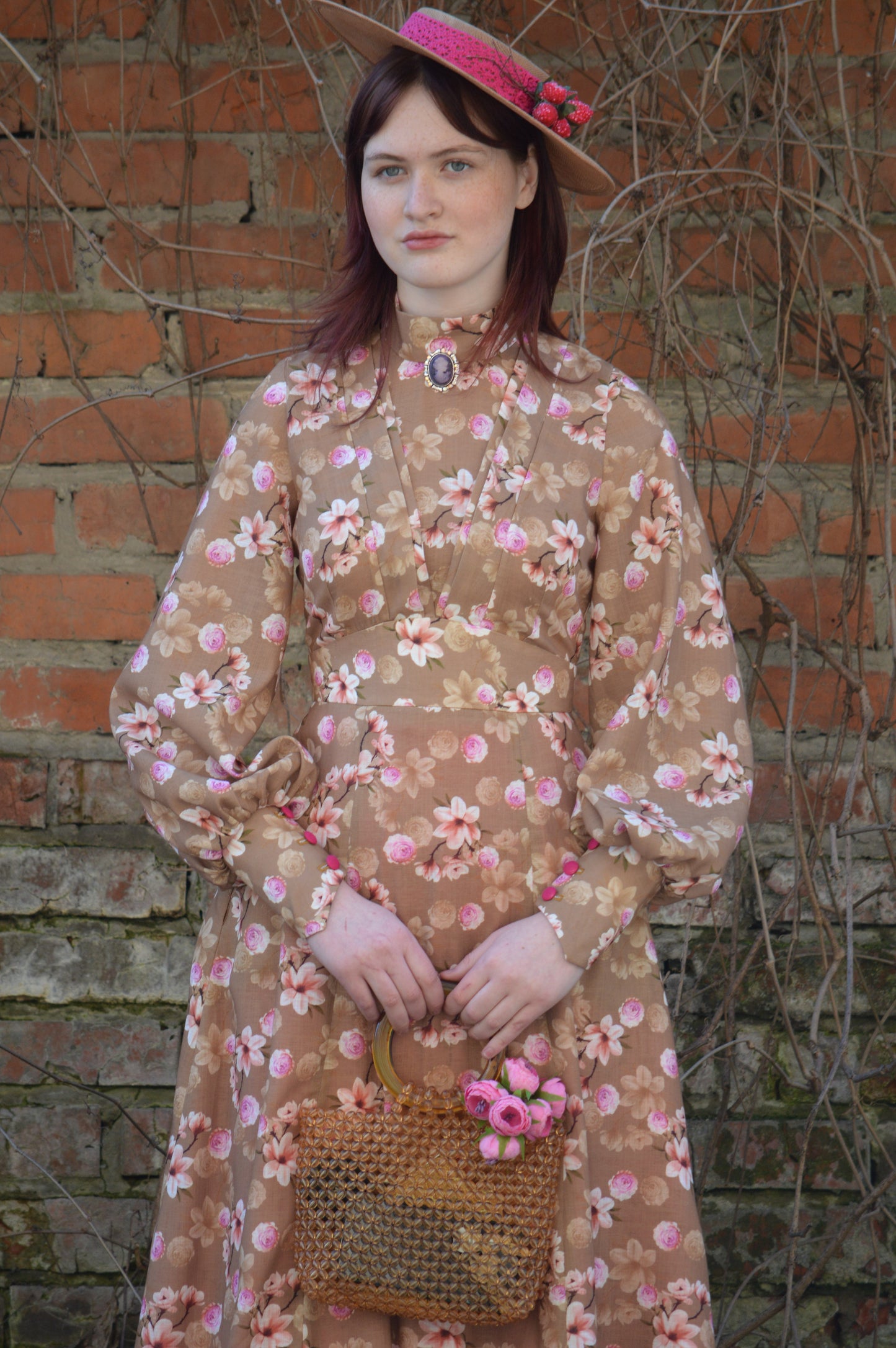 Tea rose dress, lace skirt and hat
