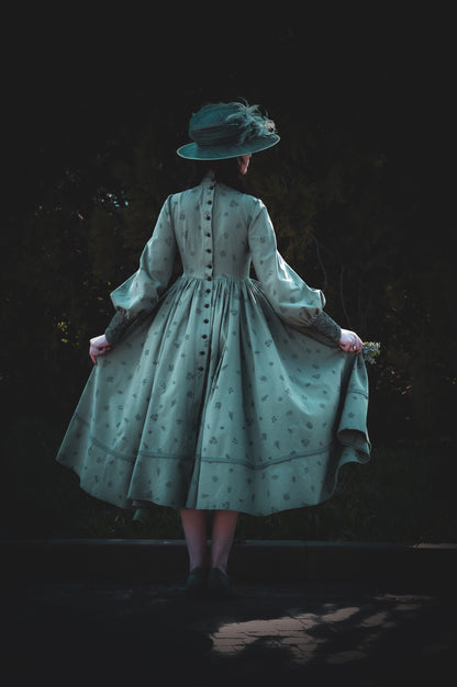 Dark fir green edwardian inspired  flannel dress with lace