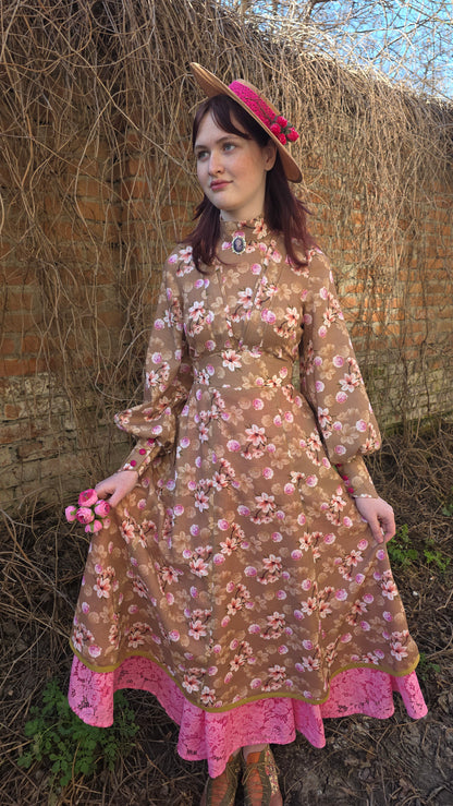Tea rose dress, lace skirt and hat
