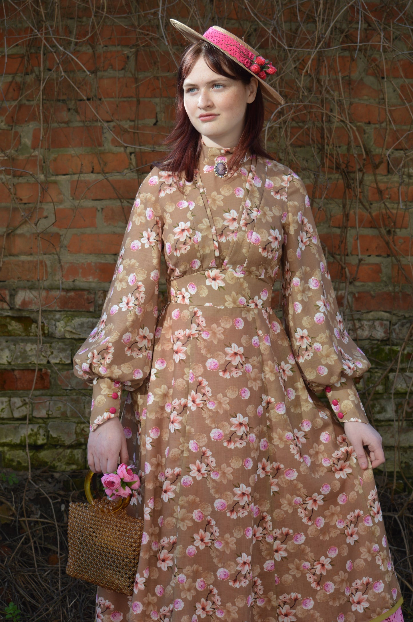 Tea rose dress, lace skirt and hat
