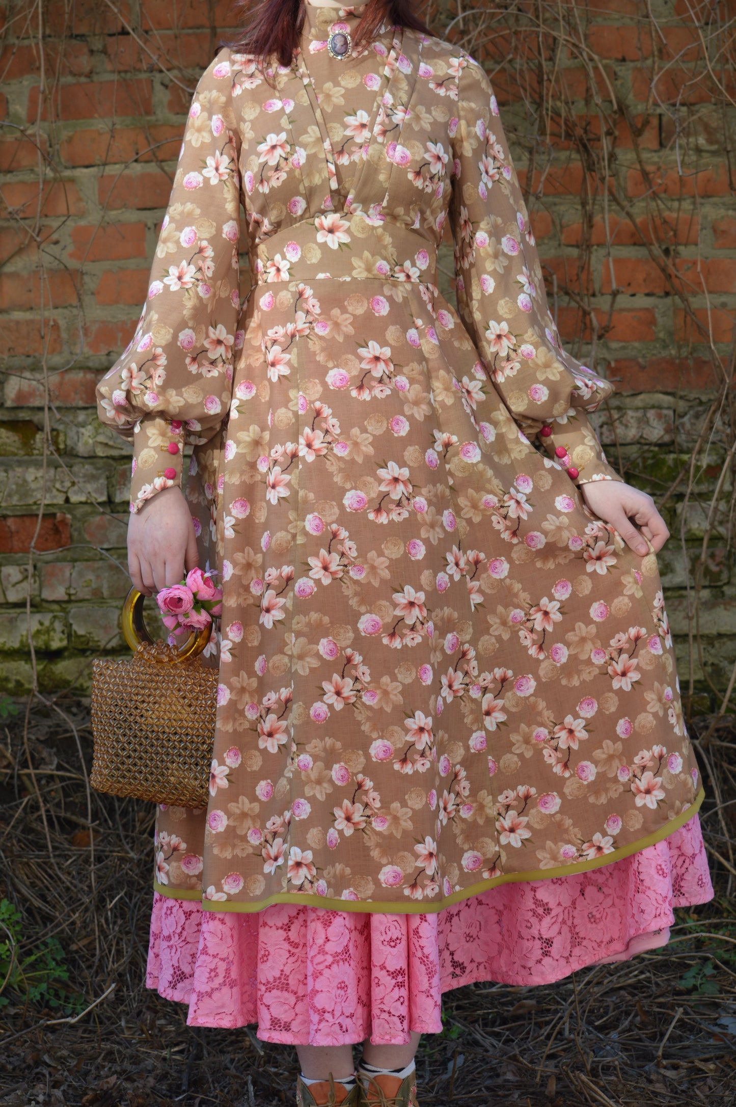 Tea rose dress, lace skirt and hat